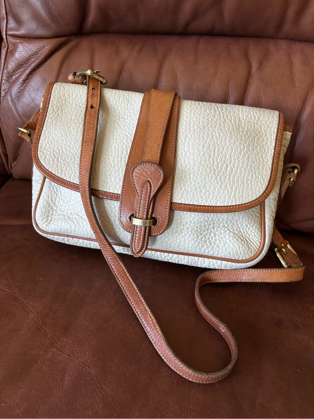Vintage Dooley & Bourne Cream and Tan EQUESTRIAN Leather Crossbody Bag